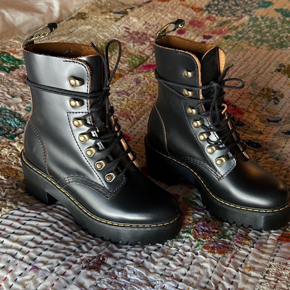 Dr. Martens Black Leather Leona 7 Hook Boot